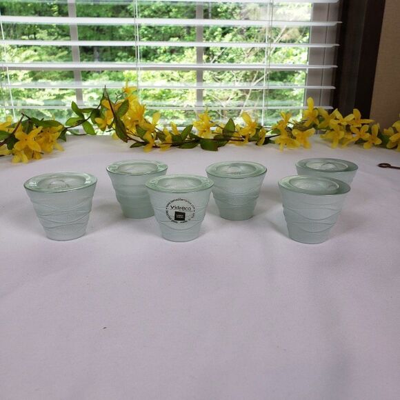 6 Beautiful Recycled Small Green Mint Glass Votive Tealight Candle Holder Decor - Picture 9 of 9